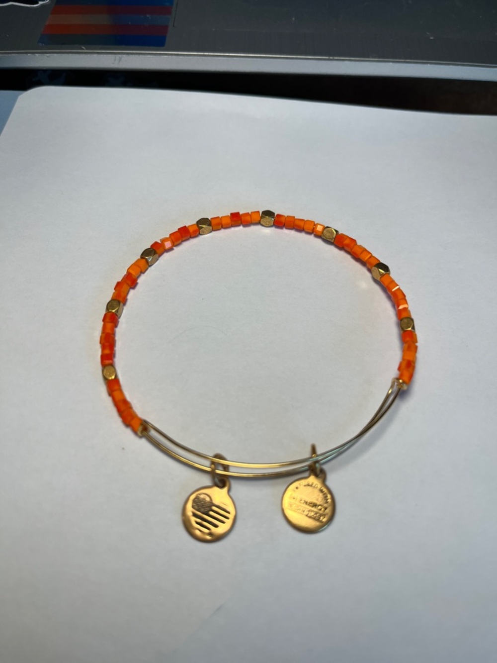 Alex and Ani: Gold Charm Adjustable Bracelet with Orange Beads